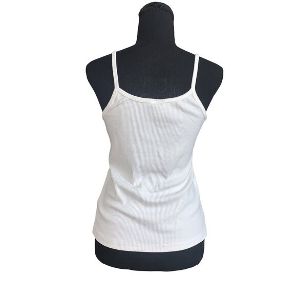 A New Day Womens White Floral Embellished Ribbed Tank Top With Spaghetti Straps - Picture 6 of 15